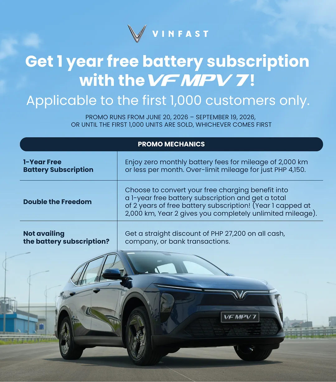 First 1000 VF MPV7 Customer Get One Year Free Battery Subscription